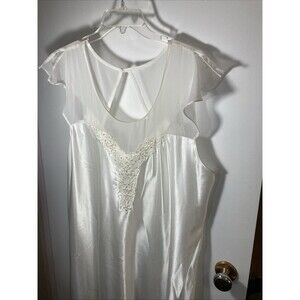 Ecru Silky Satin Long Slip Dress Lingerie Lace Ruffled Chiffon Size 3X 22/24